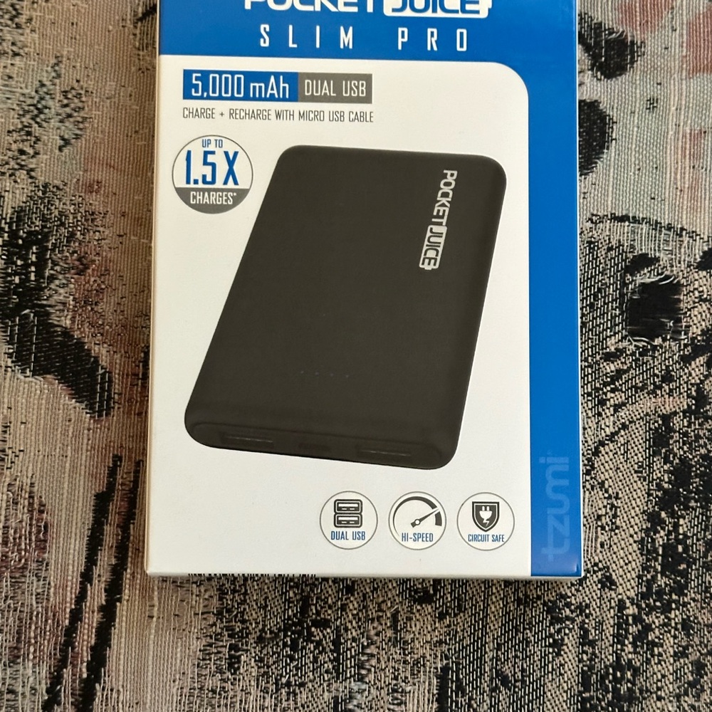 Tzumi 5000 MAh Slim Pro Pocket Juice Portable Power Bank
